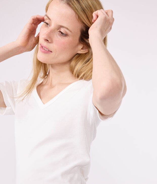 Tee-shirt l'Iconique manches courtes en c&ocirc;te unie femme blanc