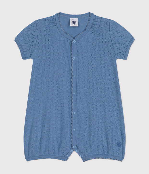 Combinaison courte en coton ajour&eacute; b&eacute;b&eacute; bleu