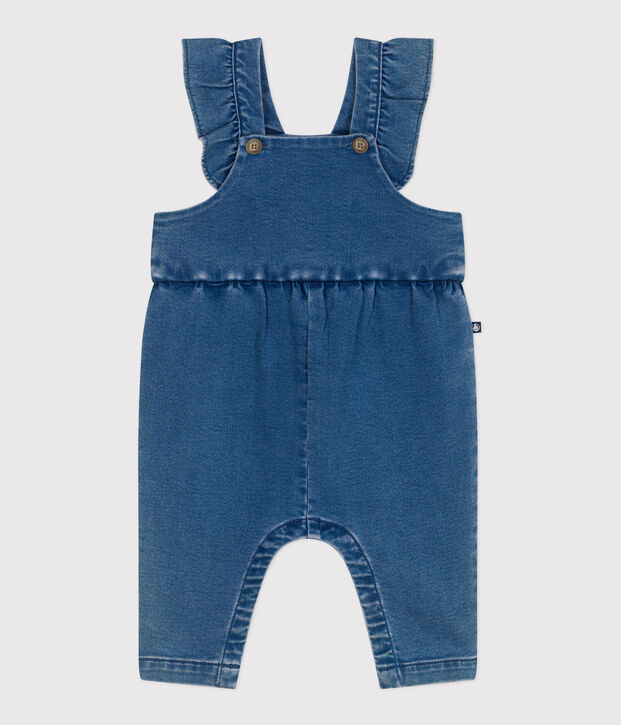 Babysalopette met lange mouwen van spijkerstof en elastaan blauw