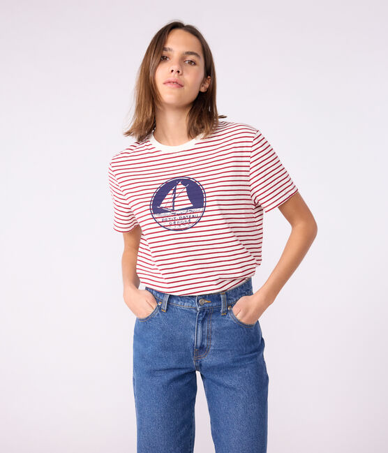 Tee-shirt femme le droit en coton manches courtes rouge MILK/ AMARANTE