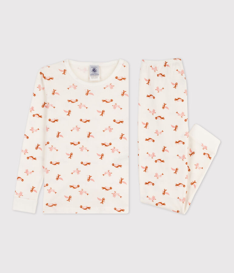 Pyjama ajust&eacute; oiseau en coton blanc/multicouleur