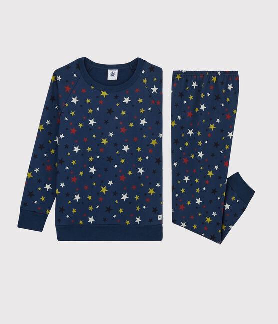 Kinderenpyjama van molton met stermotieven blauw MEDIEVAL/wit MULTICO