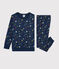 Kinderenpyjama van molton met stermotieven blauw MEDIEVAL/wit MULTICO