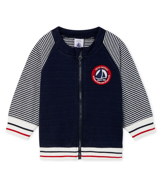 Cardigan van tubic met rits babyjongen blauw/wit