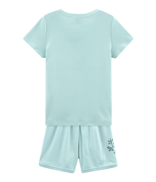 Korte meisjespyjama in ribkatoen blauw