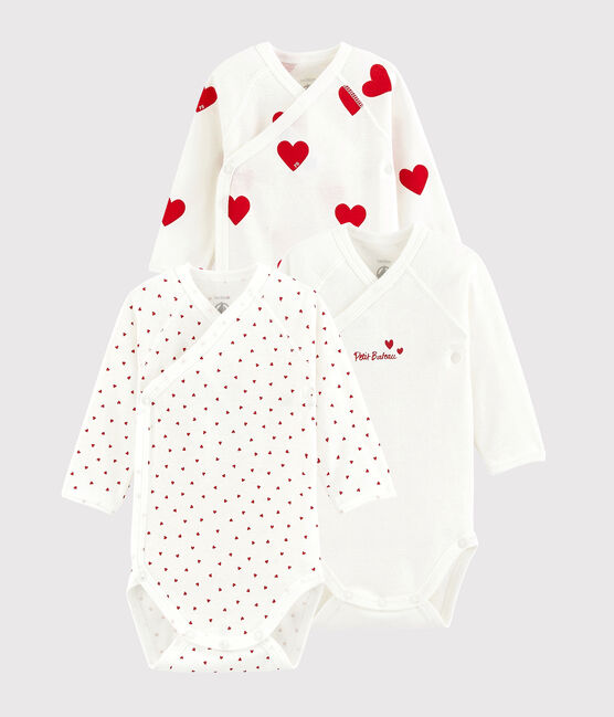 Lot de 3 bodies croisés cœur rouge manches longues bébé en coton biologique variante 1