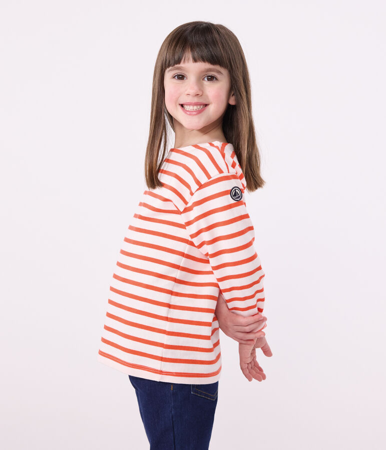 Uniseks katoenen marineshirt met lange mouwen voor kinderen roze/rood