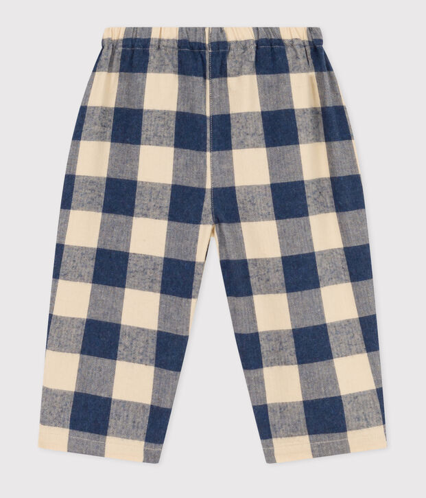 Flanellen babybroek met ruitjes blauw/ecru