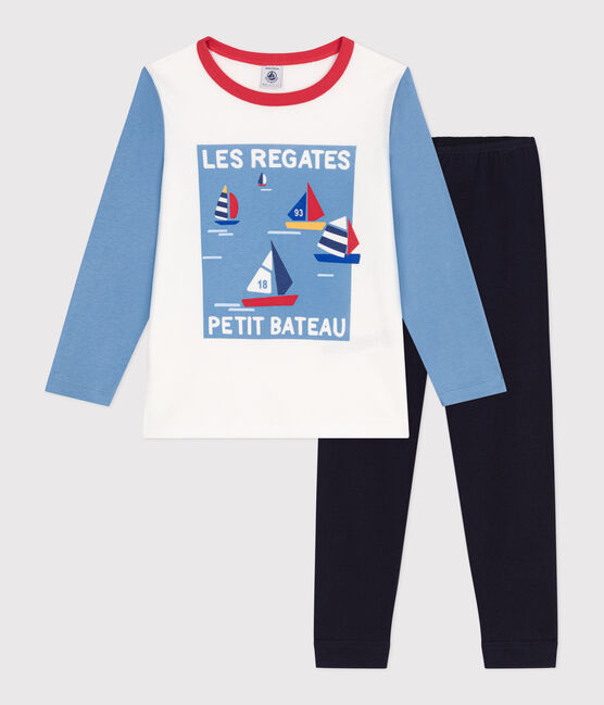 Pyjama enfant en coton manches longues bleu SMOKING/blanc MULTICO