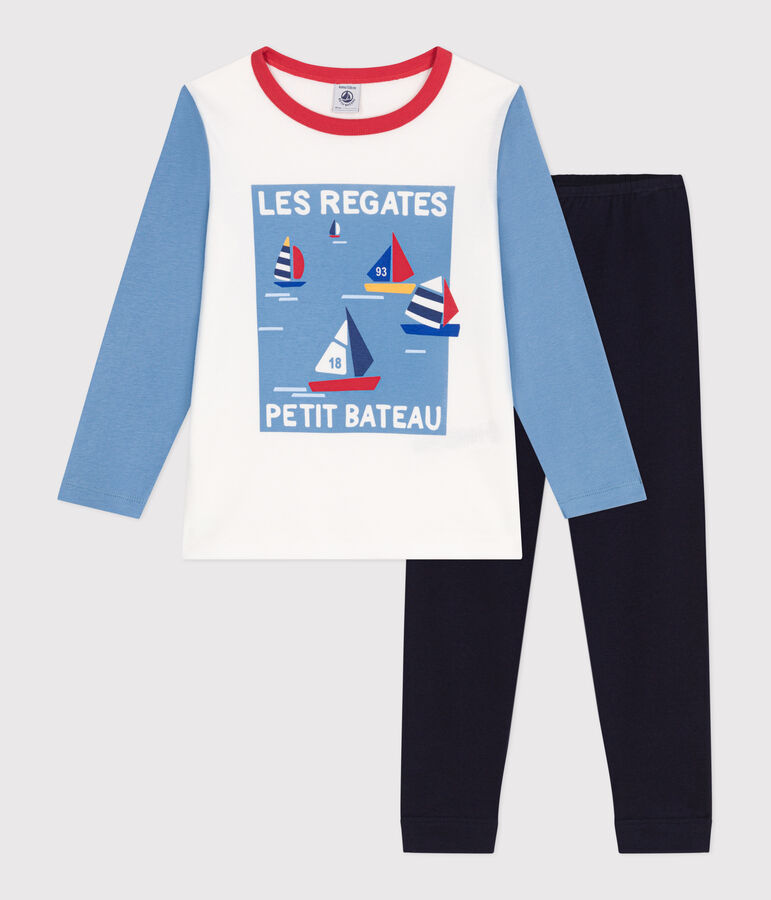Pyjama enfant en coton manches longues bleu/multicouleur