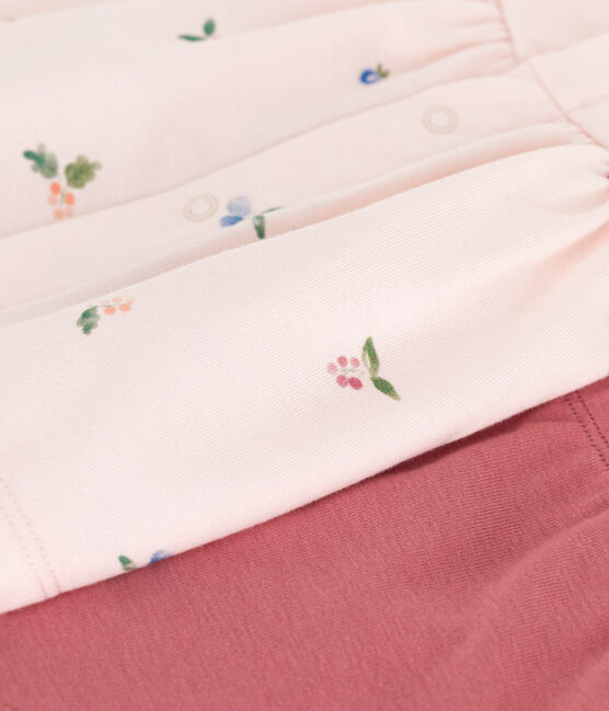 Tweedelig katoenen geboortesetje met bloesje met ruche roze FLEUR/wit MULTICO