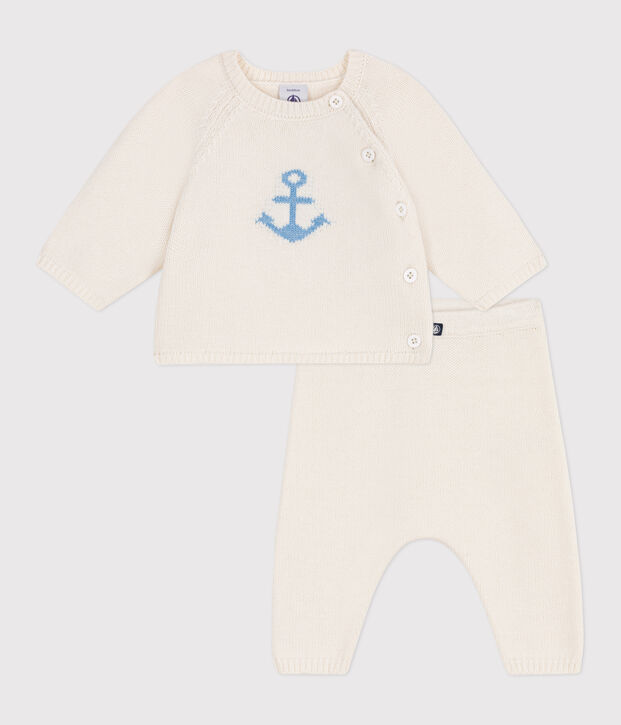 Tweedelig babysetje van gebreide wol en katoen wit