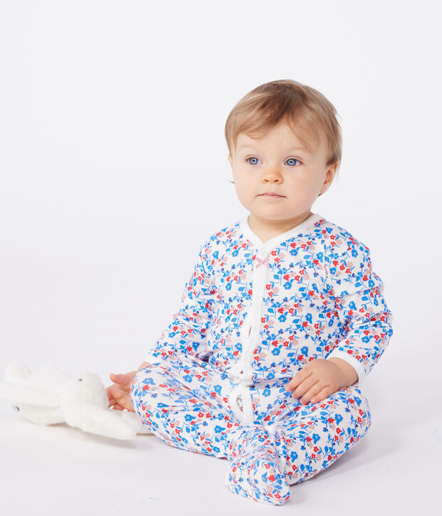 Pyjama b&eacute;b&eacute; en coton fleuri blanc/multicouleur