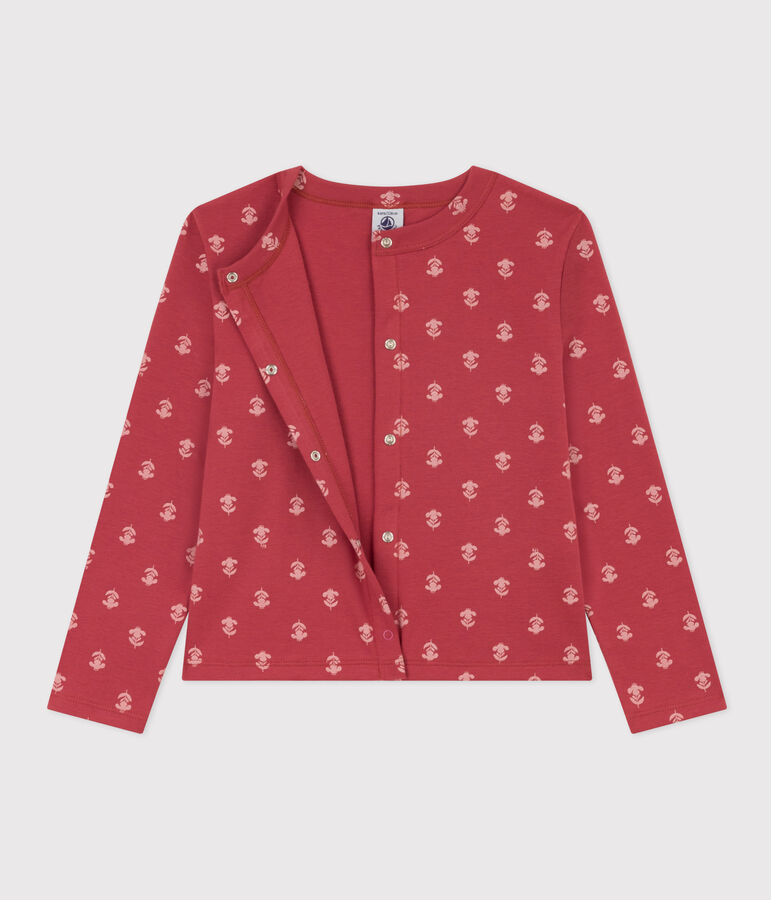 Cardigan met print voor meisjes in katoen roze/ecru