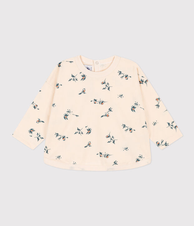 T-shirt met lange mouwen in bedrukte jersey voor baby's ecru/multicouleur