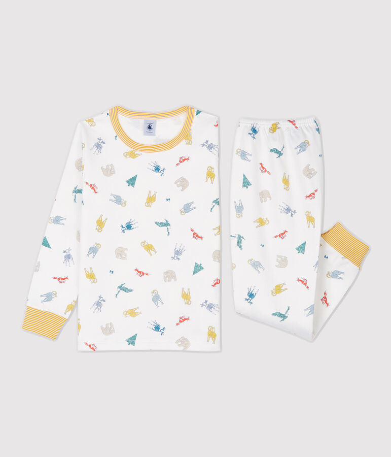 Meisjes/jongens pyjama van molton met dierenprint wit/multicouleur