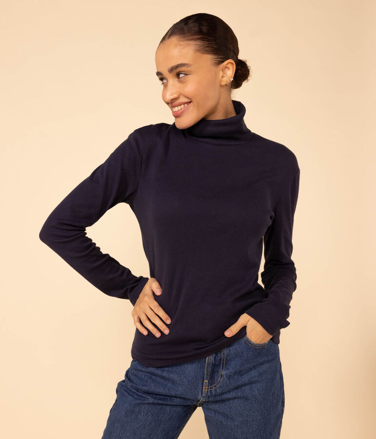 LE DROIT, katoenen T-shirt voor dames met rolkraag blauw INCOGNITO