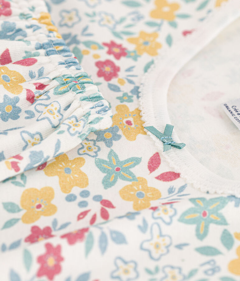 Meisjespyjama met korte mouwen en bloemenprint in katoen wit MARSHMALLOW/wit MULTICO