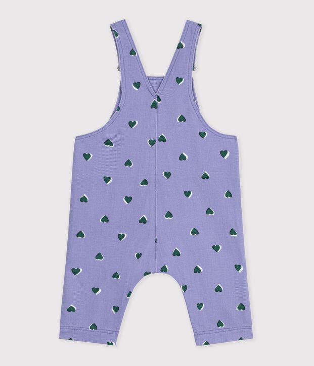 Babysalopette van keperstof met lange pijpen en hartjesprint purper/multicouleur