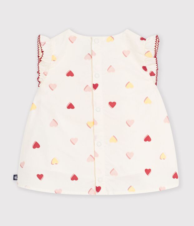 Blouse b&eacute;b&eacute; en popeline de coton sans manches imprim&eacute;e c&oelig;urs &eacute;cru/multicouleur