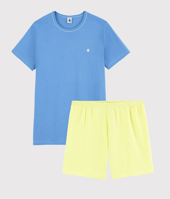 Blauwe en gele pyjacourt van ribstof uniseks blauw EDNA/ecru MULTICO