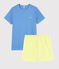 Blauwe en gele pyjacourt van ribstof uniseks blauw EDNA/ecru MULTICO