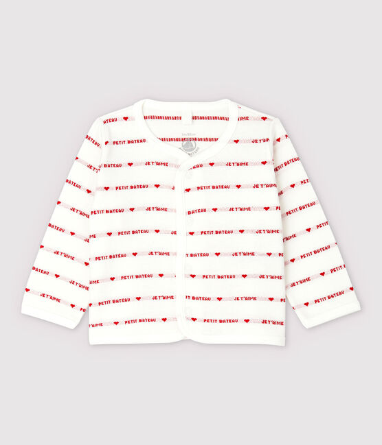 Petit Bateau Je t'aime babycardigan van biologisch katoen jacquard wit MARSHMALLOW/rood TERKUIT