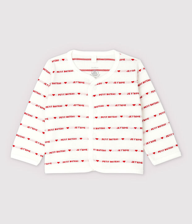 Petit Bateau Je t'aime babycardigan van biologisch katoen jacquard wit/rood