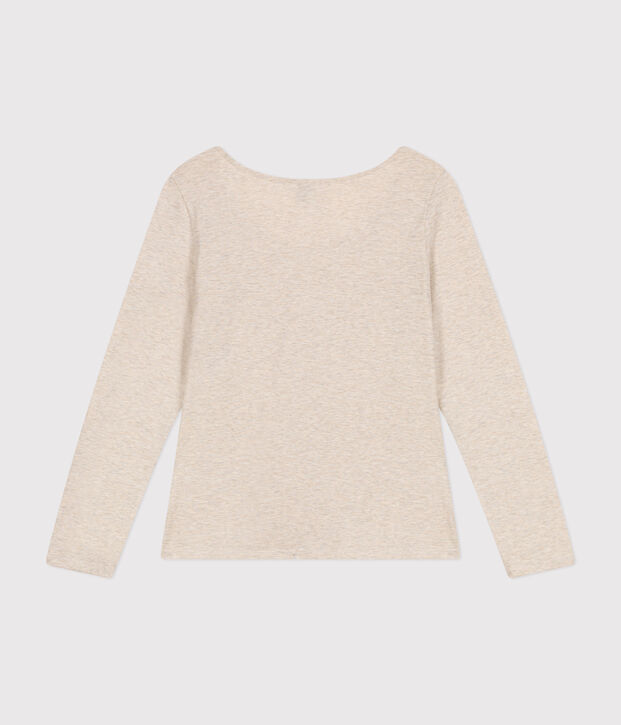 Tee-shirt Le Droit manches longues col danseuse en jersey flamm&eacute; femme beige chin&eacute;