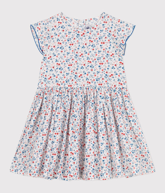 Katoenen kinderjurk met korte mouwen en bloemenprint wit MARSHMALLOW/wit MULTICO