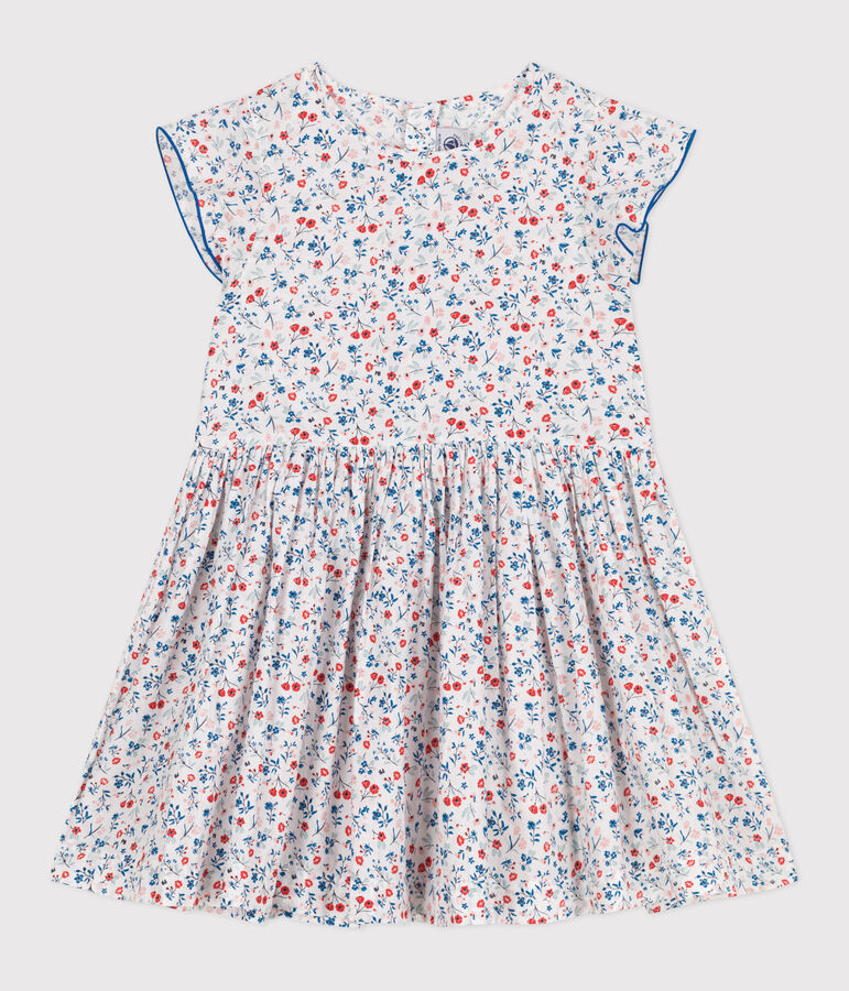 Robe enfant en coton manches courtes fleurie blanc/multicouleur