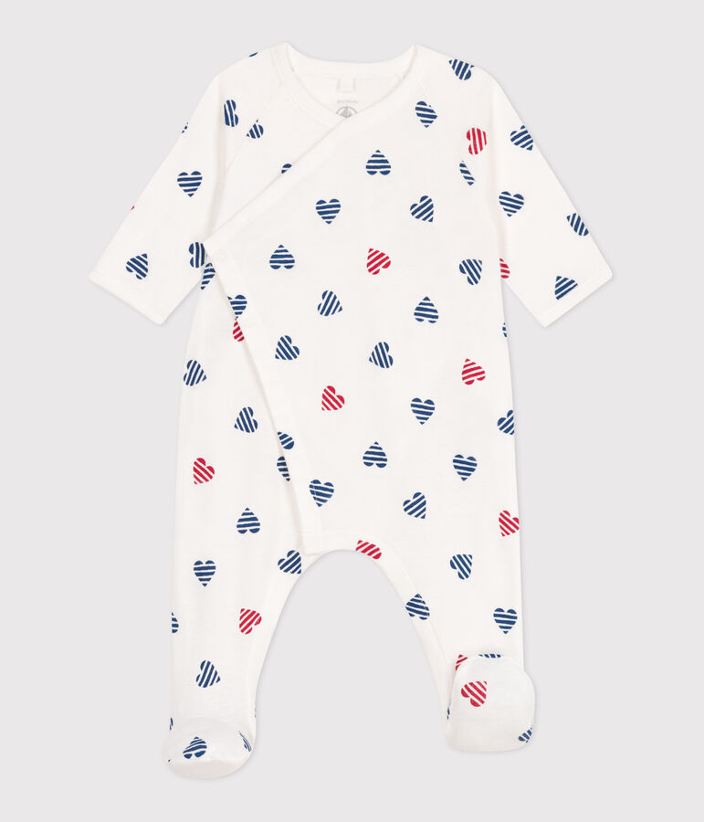 Katoenen babypyjama met gestreept hartje wit/multicouleur