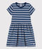 Robe rayée manches courtes en coton enfant fille bleu MEDIEVAL/blanc MARSHMALLOW