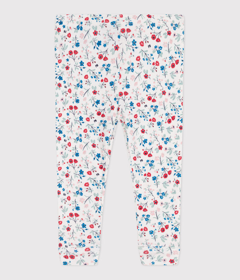 Katoenen legging met bloemenprint voor baby's wit MARSHMALLOW/wit MULTICO