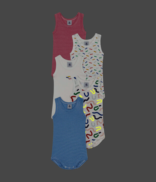 Lot de 5 bodies sans manches skate en coton b&eacute;b&eacute; multicouleur