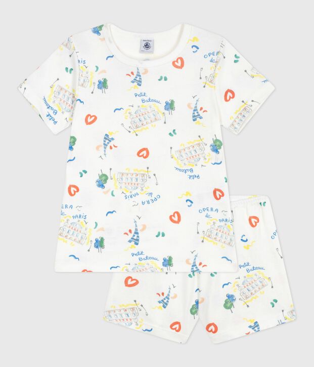 Korte katoenen kinderpyjama met Op&eacute;ra-print wit/multicouleur