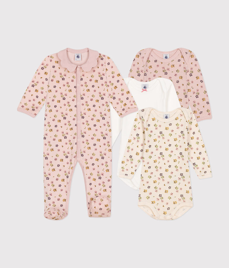 Coffret pyjama et 3 bodies fleurs b&eacute;b&eacute; multicouleur