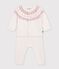 Gebreid babysetje met jacquardmotief. ecru/roze
