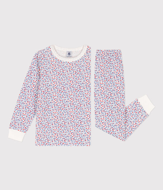 Meisjespyjama met bloemenprint in katoen wit MARSHMALLOW/wit MULTICO