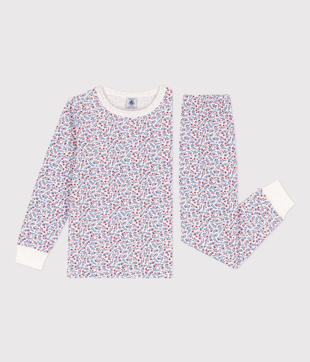 Meisjespyjama met bloemenprint in katoen wit/multicouleur