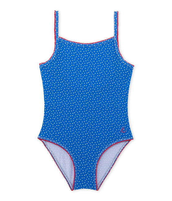 Maillot de bain fille 1 pièce à pois bleu DELFT/blanc LAIT