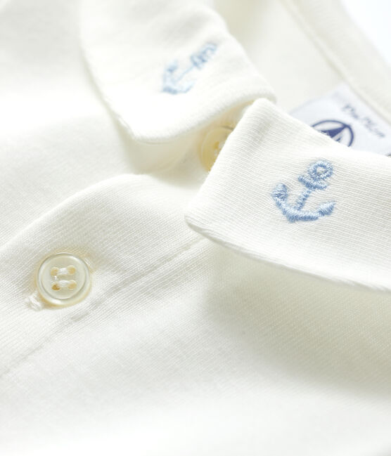 Body col brodé en coton bébé garçon blanc MARSHMALLOW