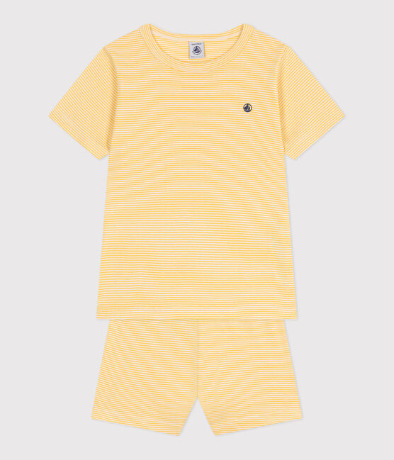 Pyjama short enfant en coton à rayures jaune BLE/blanc MARSHMALLOW