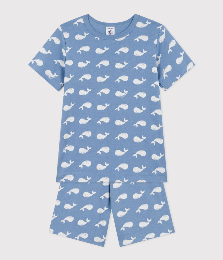 Pyjama short imprim&eacute; baleine en coton enfant bleu BEACH/ MARSHMALLOW