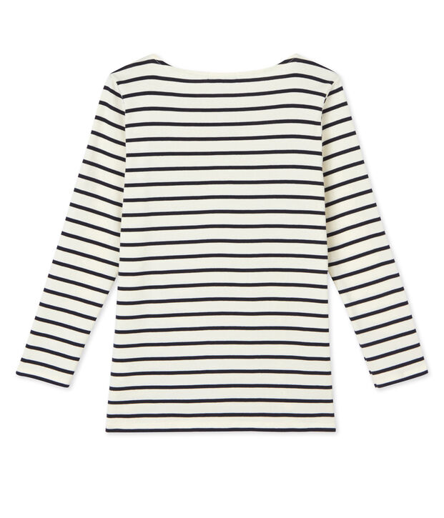 T-shirt femme manches longues en c&ocirc;te originale wit/blauw