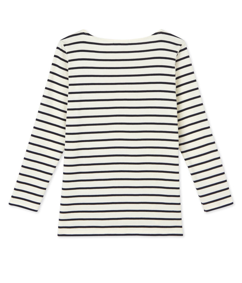 T-shirt femme manches longues en c&ocirc;te originale wit/blauw