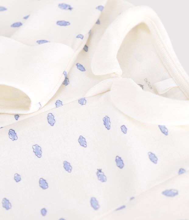 Katoenen babypyjama met wolkjesprint wit/multicouleur
