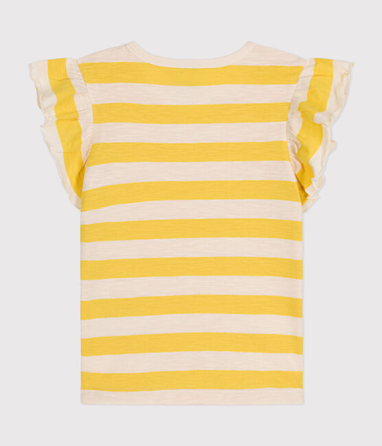 Gestreept T-shirt van gevlamde jersey voor meisjes geel NECTAR/ AVALANCHE