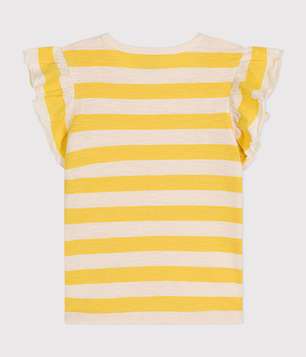 Gestreept T-shirt van gevlamde jersey voor meisjes geel/ecru