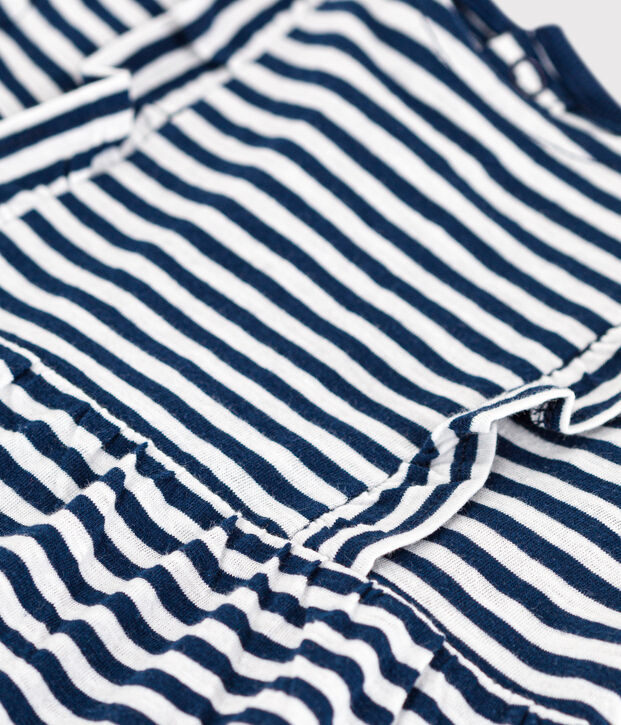 Gestreepte jurk met korte mouwen van gevlamde jerseystof voor baby's blauw/wit